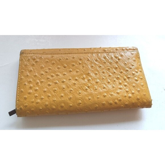 Calro Valentino Wallet Women's Yellow Ostrich Leather Snap Close - Picture 2 of 7
